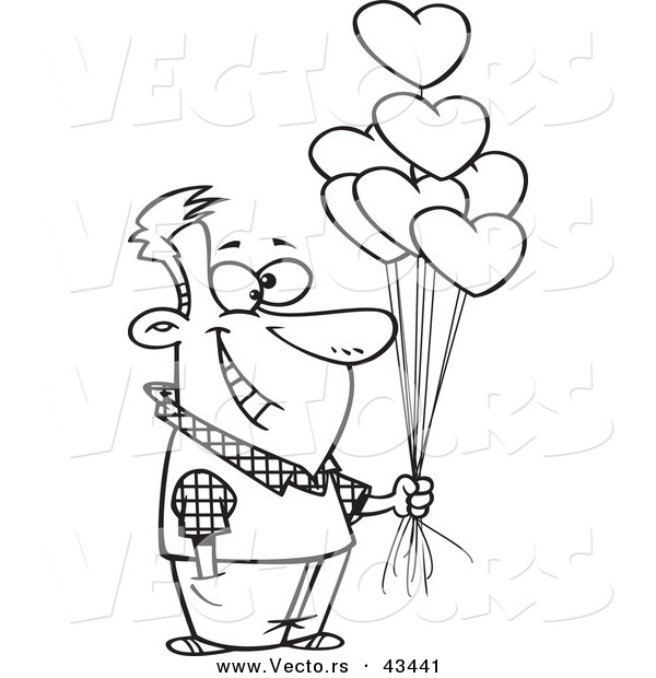 600x620 Vector Of A Happy Cartoon Man Holding Out Valentine Heart Balloons
