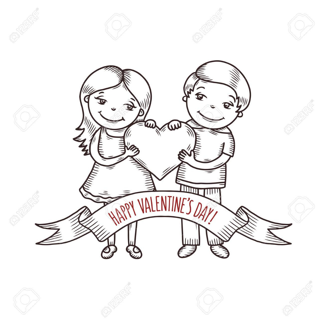 1300x1300 Boy Heart With Girl Line Drawing Boy And Girl Holding Heart
