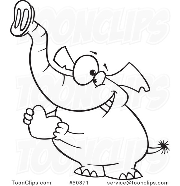 581x600 Cartoon Outlined Sweet Elephant Holding A Red Valentine Heart
