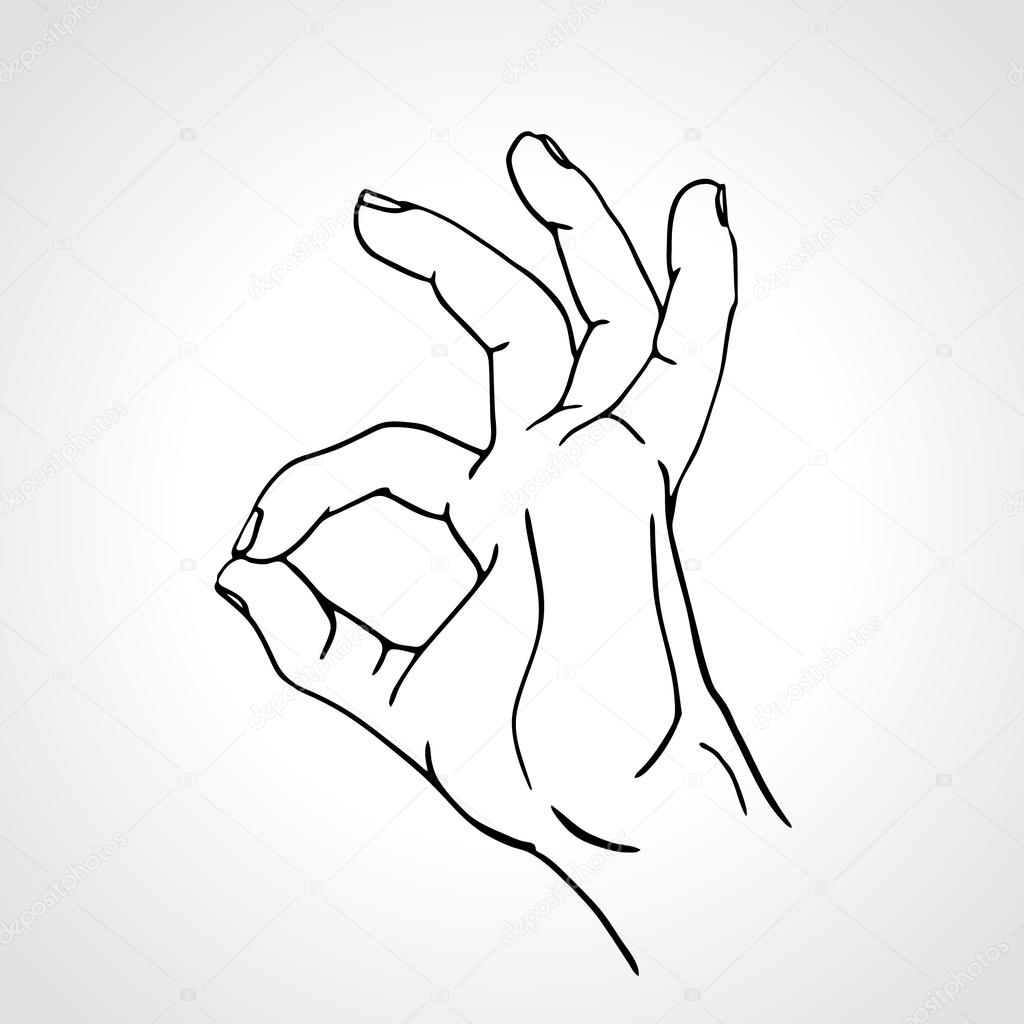 1024x1024 Hand In Ok Sign On A White Isolated Background, Vector Sketch Ok
