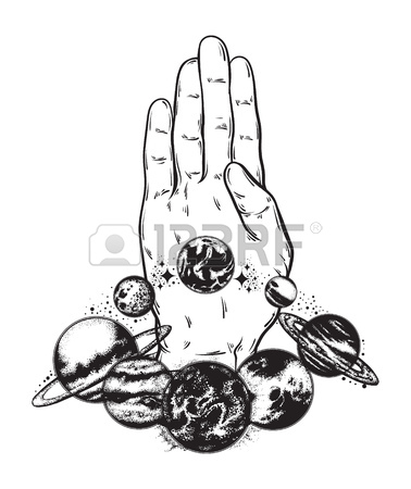 378x450 Vector Hand Drawn Illustration Of Women's Head With Planets