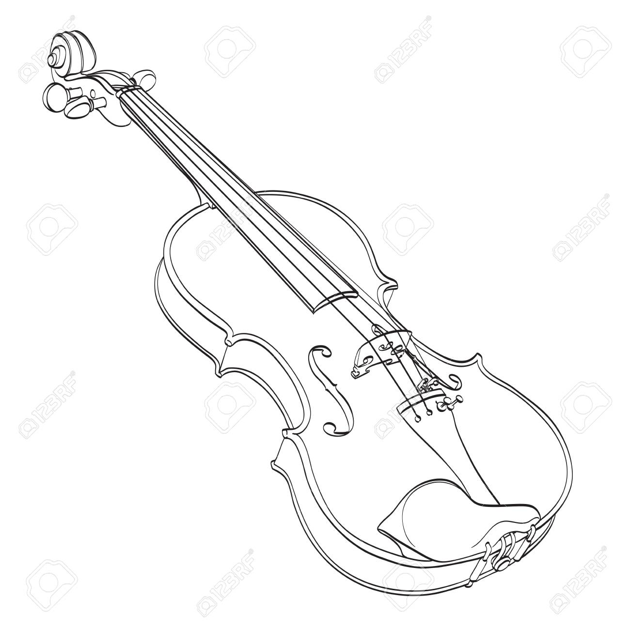 1300x1300 Violin Outline Drawing On White. Hand Drawn Contour Line Of Wooden
