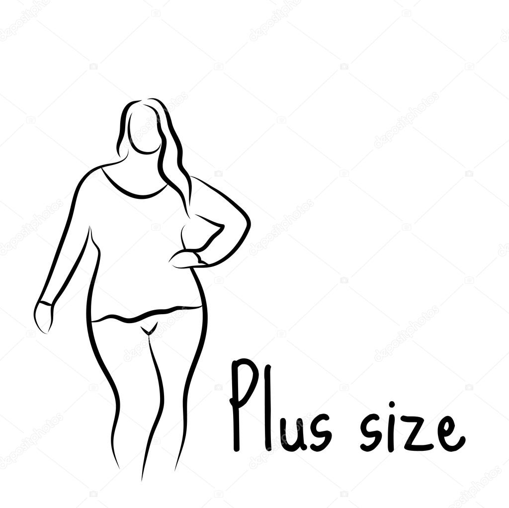 1024x1022 Plus Size Model Woman Sketch. Hand Drawing Style. Fashion Logo