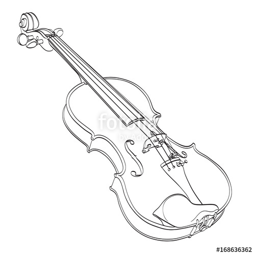 500x500 Violin Outline Drawing On White. Hand Drawn Contour Line Of Wooden