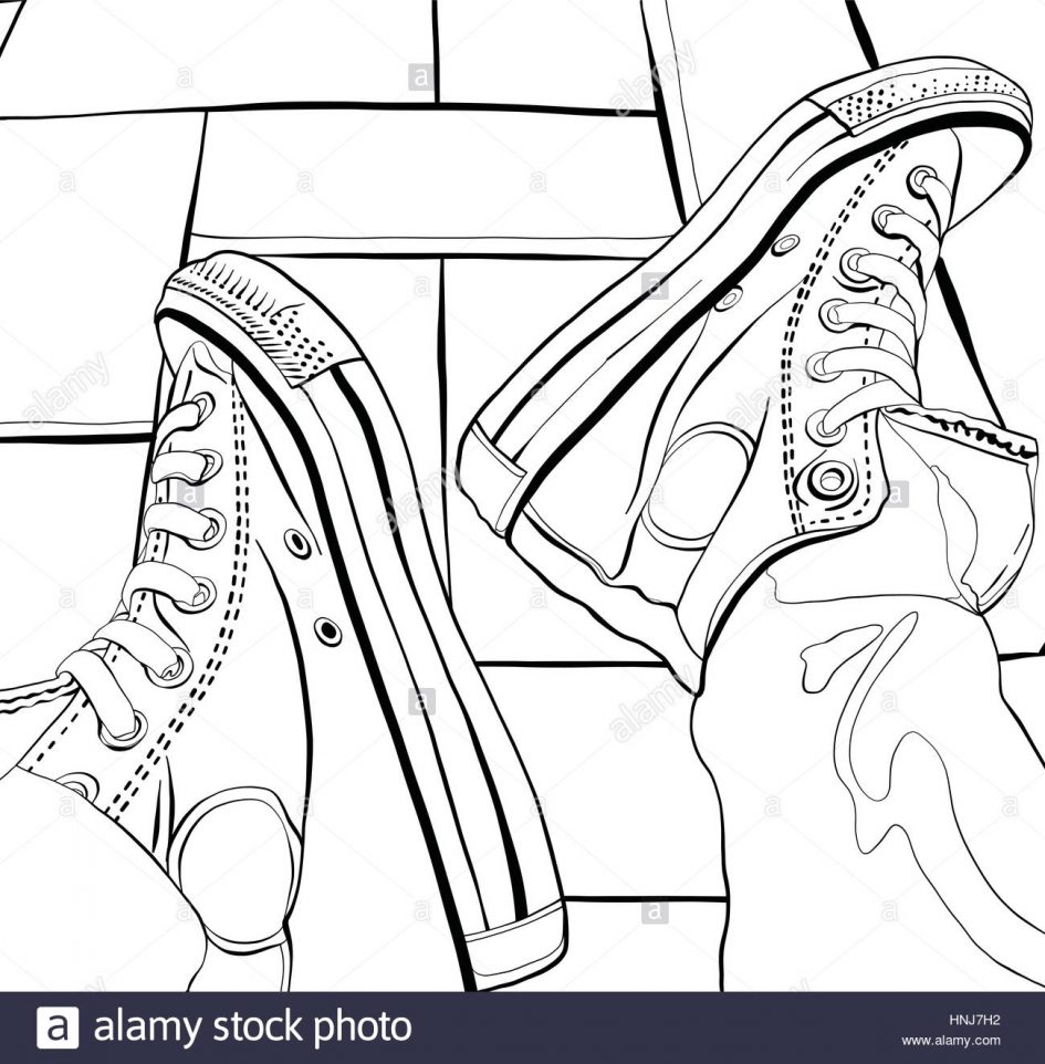 945x962 Canvas. Drawing Sneakers Vector Illustration Of A Hand Drawing