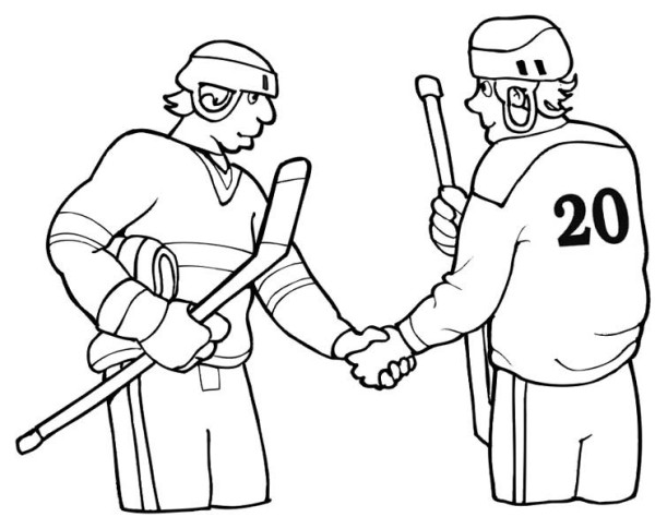 600x485 Two Hockey Player Shaking Hand Coloring Page