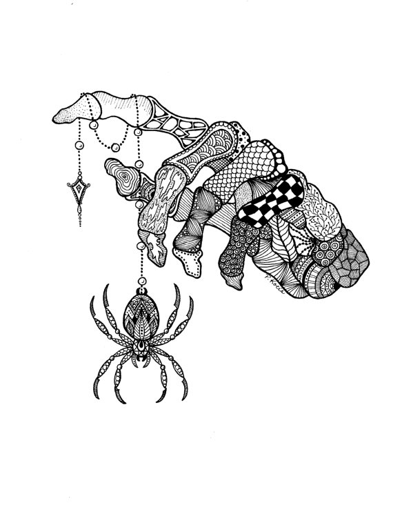 570x732 Halloween Skeleton Hand And Spider Zentangle Art Drawings