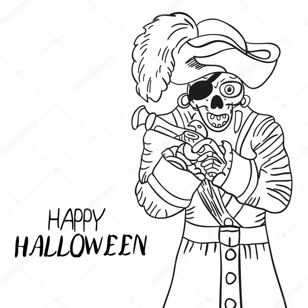 1024x1024 Skeleton Pirate. Halloween. Skull And Bones. Sketch. Hand Drawing