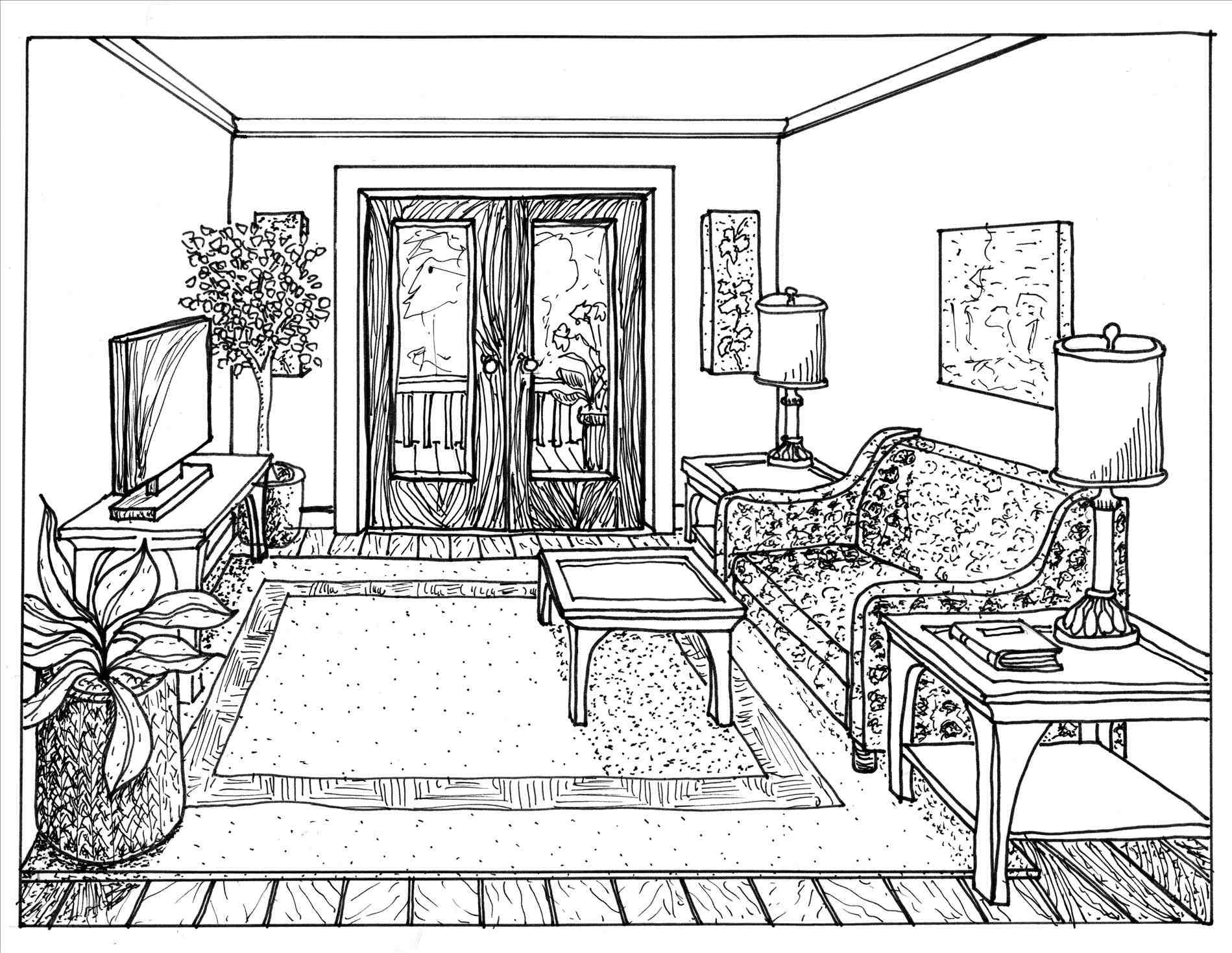 1899x1469 Interior Sketches One Point Drawing Hand One Living Room