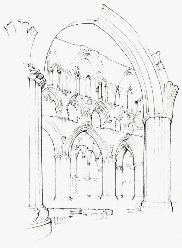 600x816 Architectural Sketches, Building, Hand Painted, Line Drawing Png