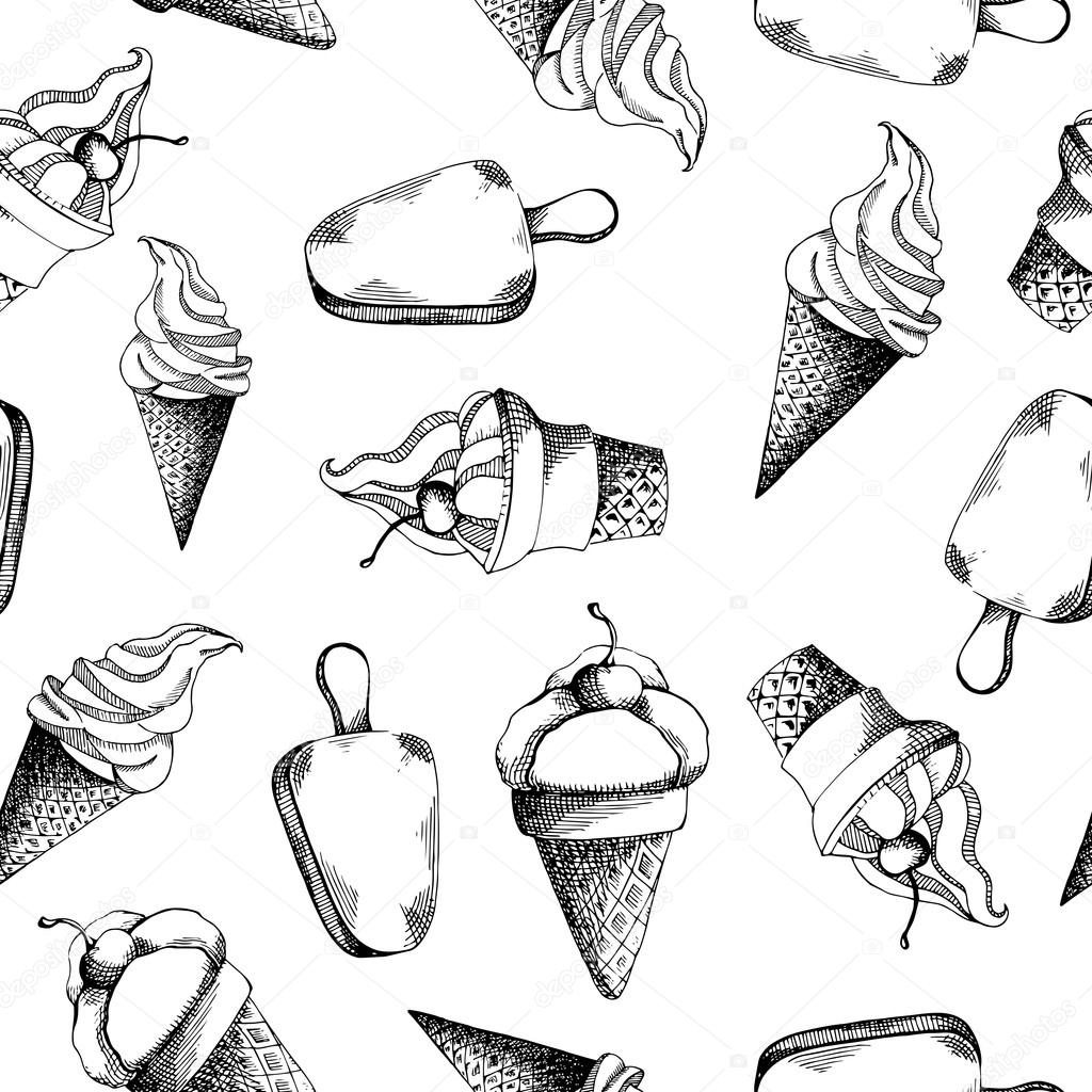 1024x1024 Cute Hand Drawn Seamless Pattern With Different Types Of Ice Cream