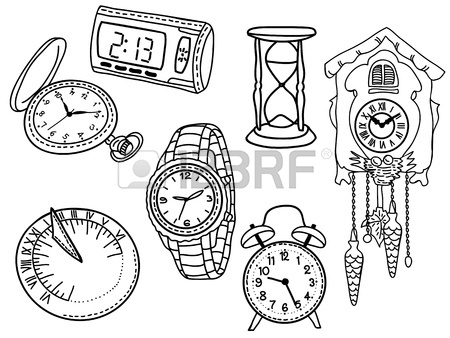 450x338 Hand Drawn Set Of Clocks And Watches Royalty Free Cliparts