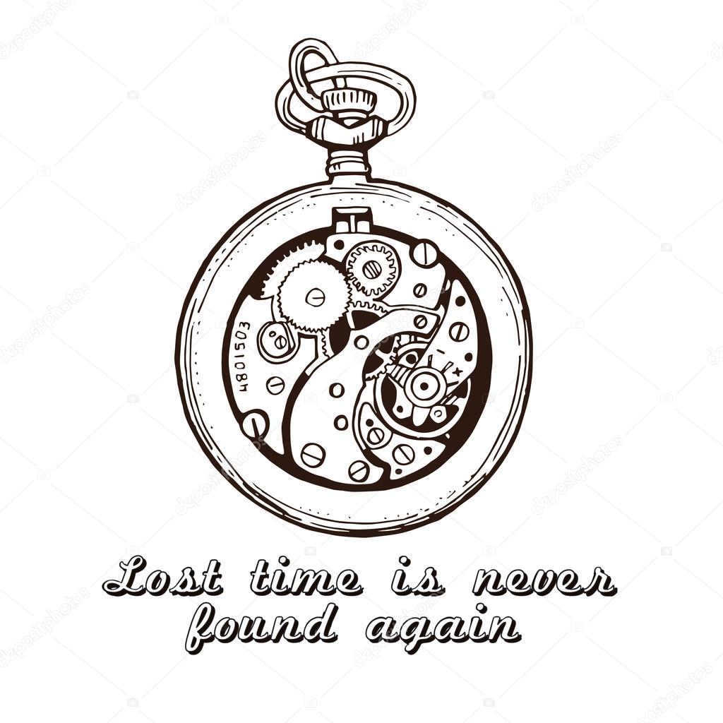 1024x1024 Hand Drawn Vintage Watch Clock Sketch Vector Illustration Stock
