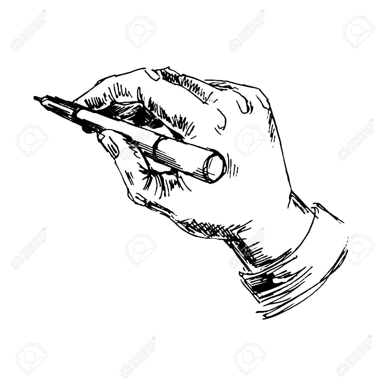 1300x1300 Hand With Pencil. Sketch Converted To Vectors. Royalty Free
