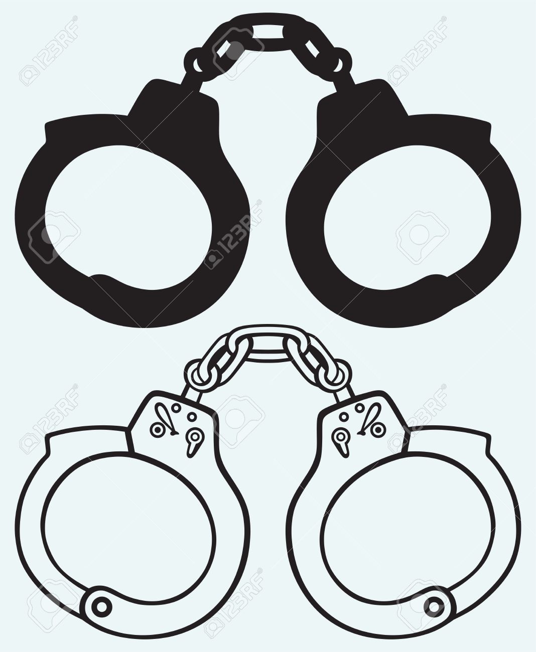 1068x1300 Handcuffs Silhouettes Isolated On Blue Background Royalty Free