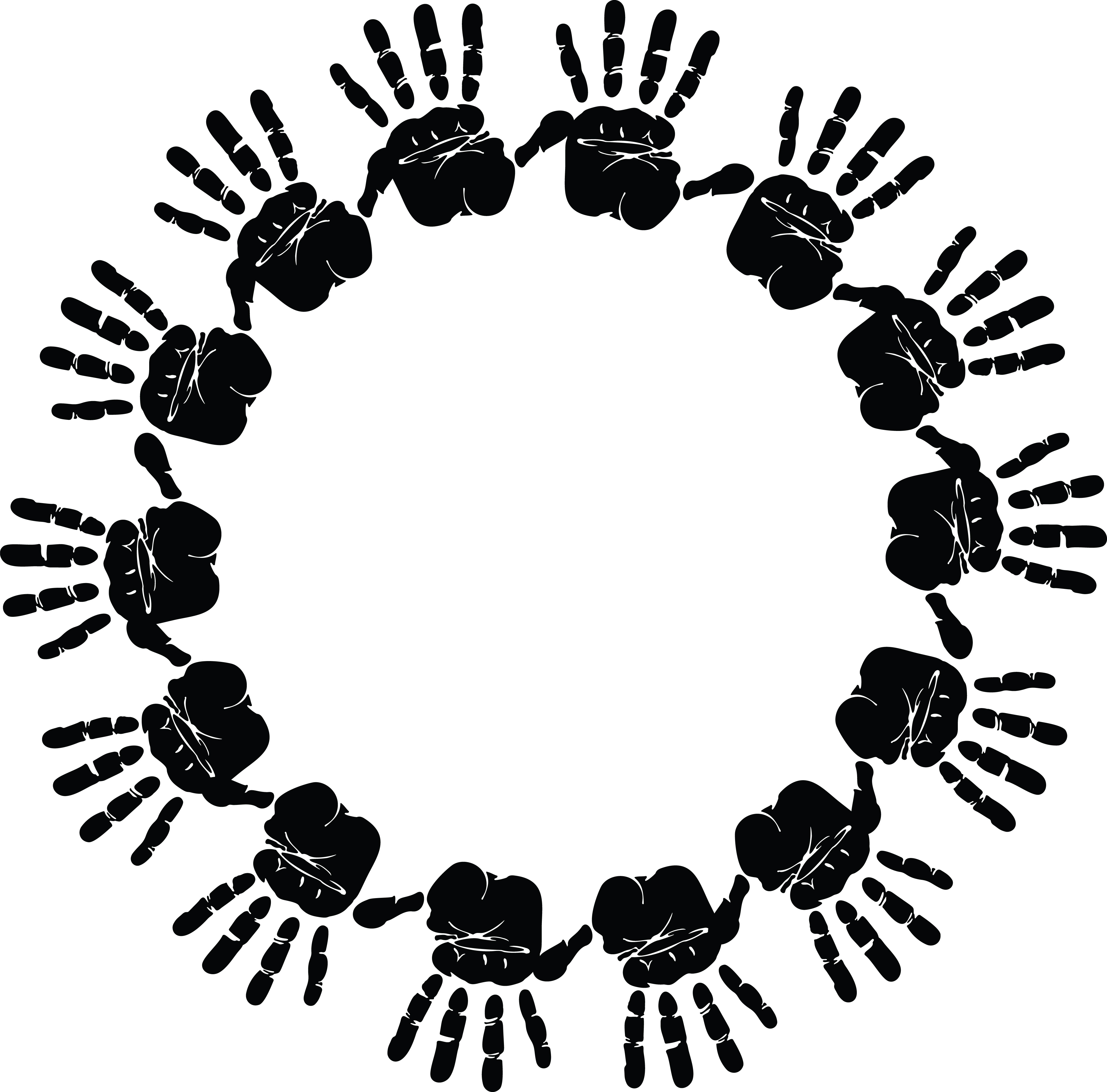 4000x3948 Clipart Of A Round Frame Of Handprints In Black And White