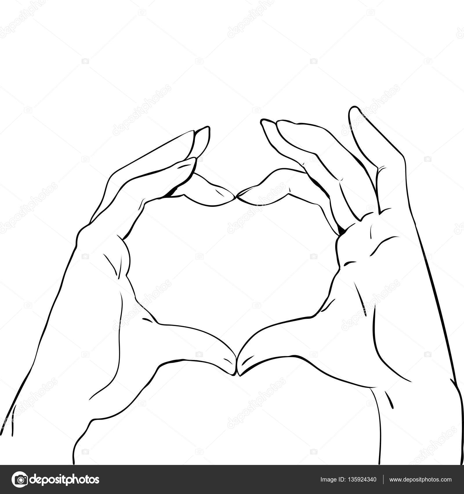 1600x1700 Hands In Heart Form, Sketch Black And White Vector Illustration