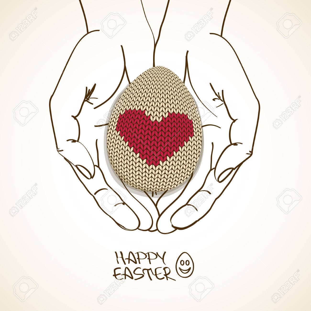 1300x1300 Easter Greeting Card With Sketch Human Hands Holding Volume