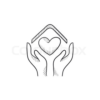 320x320 Hands Holding House Symbol With Heart Shape Sketch Icon For Web