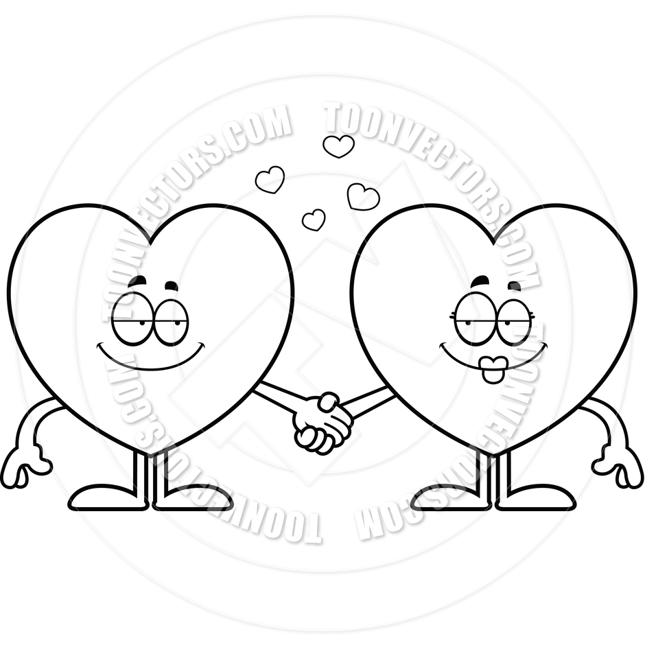 940x940 Cartoon Hearts Holding Hands (Black And White Line Art) By Cory