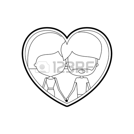 450x450 Sketch Silhouette Heart Shape With Caricature Faceless Couple Man
