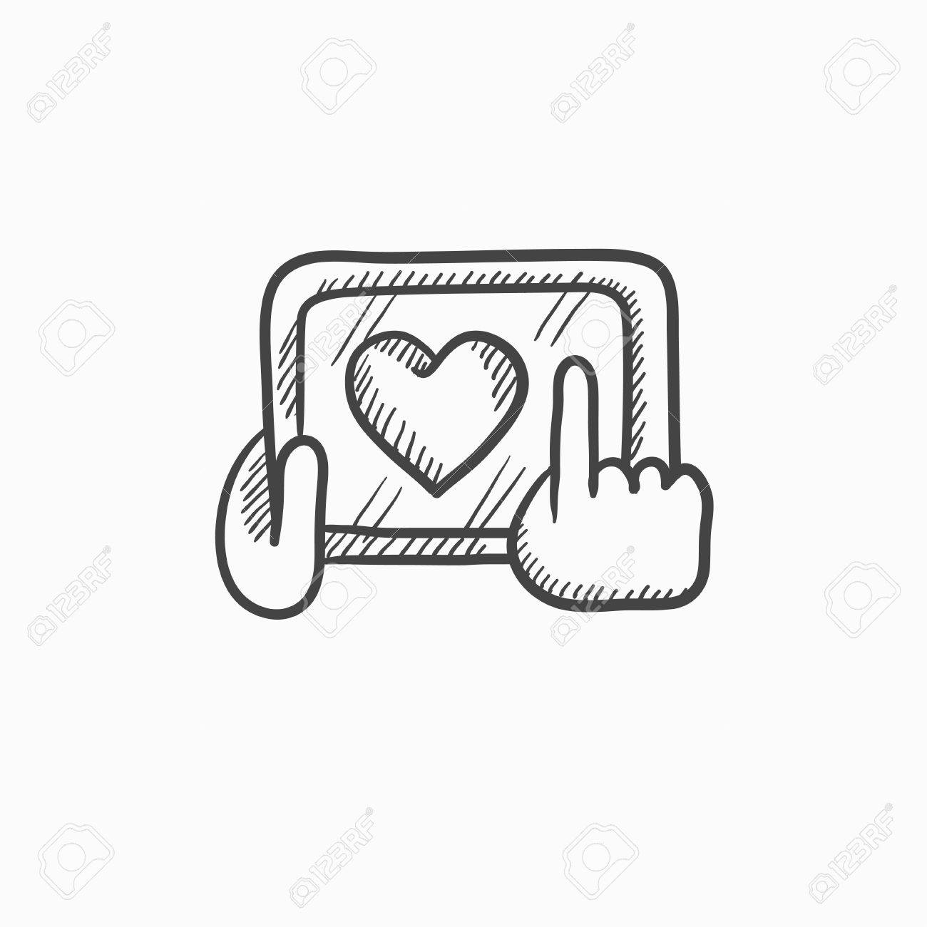 1300x1300 Hands Holding Tablet With Heart Sign Vector Sketch Icon Isolated