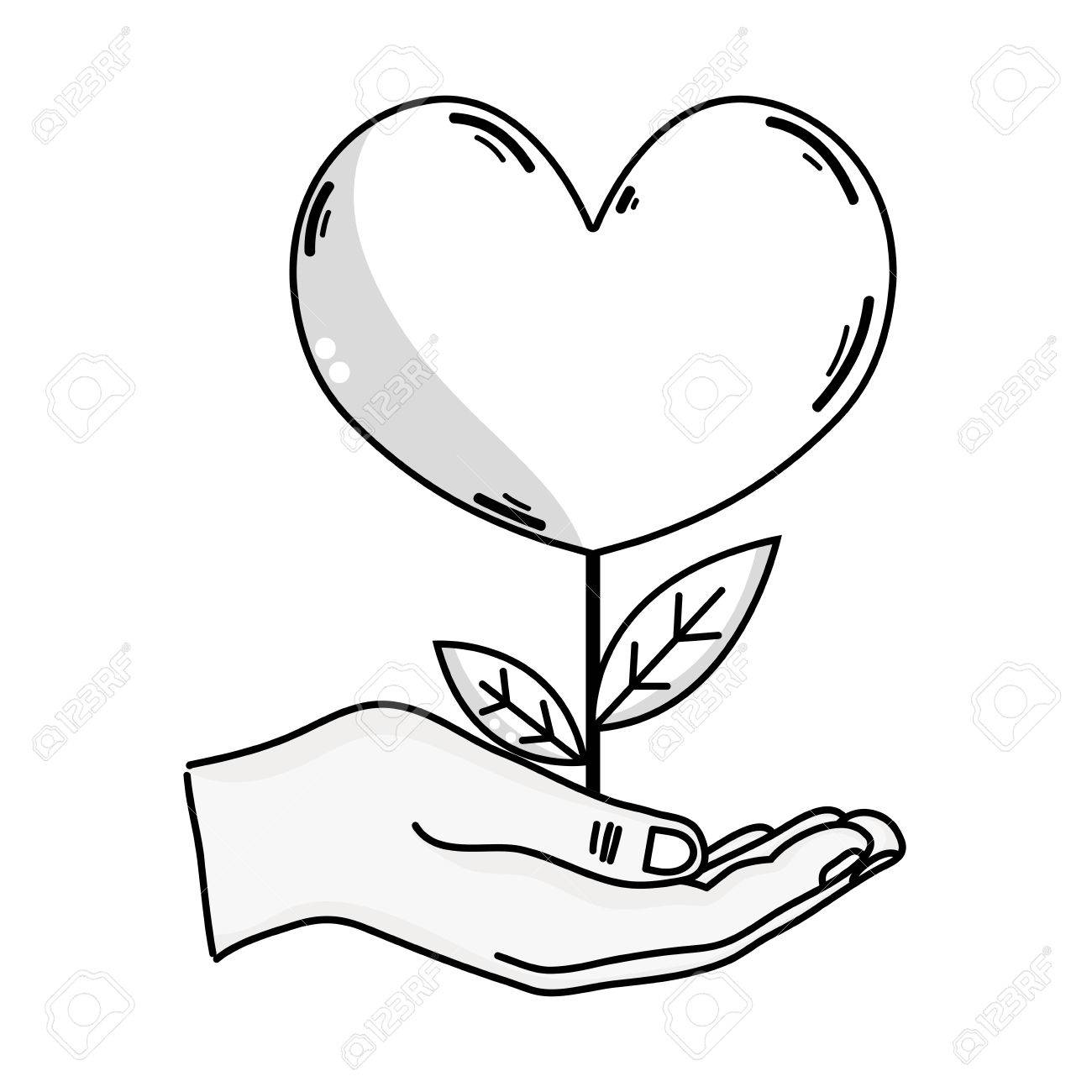 1300x1300 Outline Drawing Of Hand Holding Heart Shape Plant