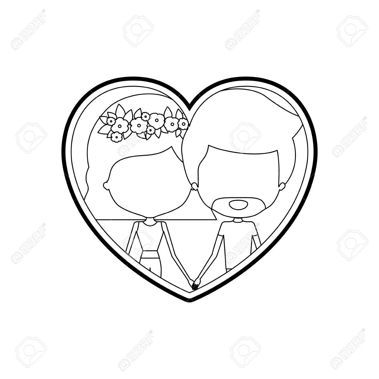 1300x1300 Sketch Silhouette Heart Shape With Caricature Faceless Couple Man