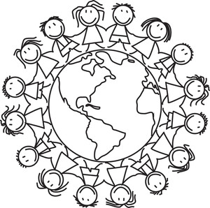 300x298 Group Of Children Holding Hands On World Illustration Royalty Free