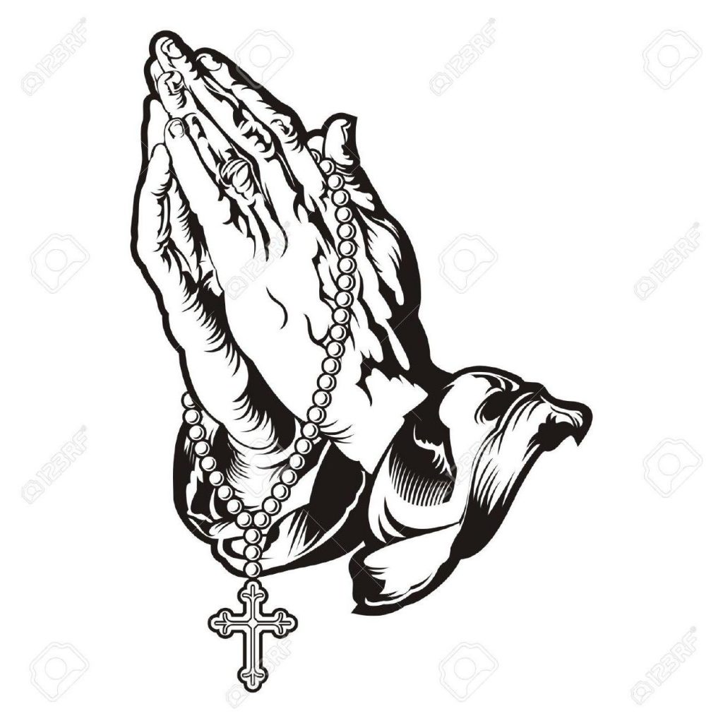 1024x1024 Unique Praying Hands With Rosary Tattoo Vector Stock Cross Photos