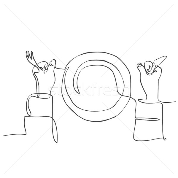 600x600 Background With Plate And Hands Holding Fork And Knife. Continuo