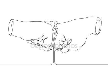 450x321 Continuous Line Drawing Business Concept Of Fighting Hands Stock