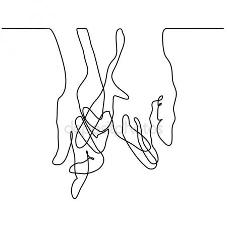 450x450 Continuous Line Drawing Of Holding Hands Together Stock Vector