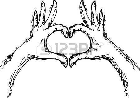 450x316 Finger Heart Sign Symbol With Love Balloon Text. Vector Royalty