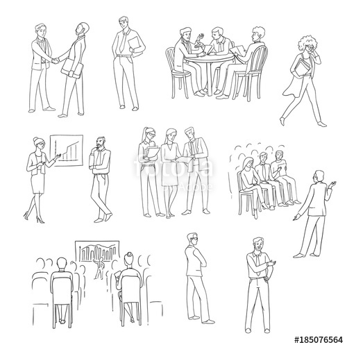 500x500 Vector Set Sketch Black Contour Isolated Illustration Of Business