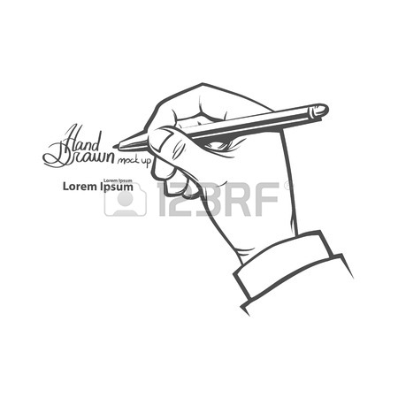 450x450 Writing Hand With Ink Pen, Drawing Left Hand, Hand Drawn Vector