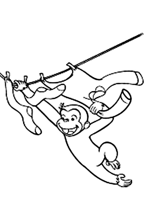 600x840 Curious George Hanging On Rope Coloring Page