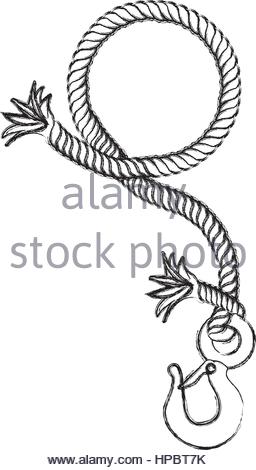 256x470 Monochrome Contour Hand Drawing Of Hanging Rope With Metal Hook