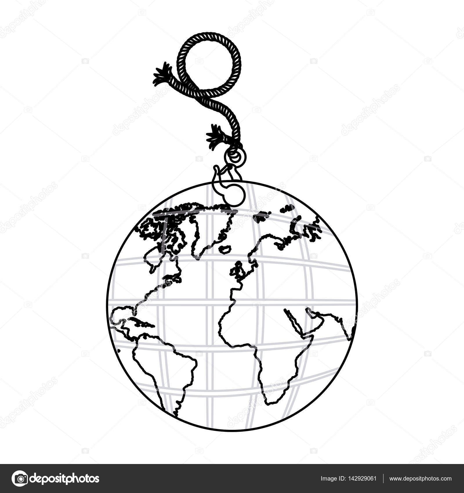 1600x1700 Contour Planet Earth Hanging Rope Icon Stock Vector