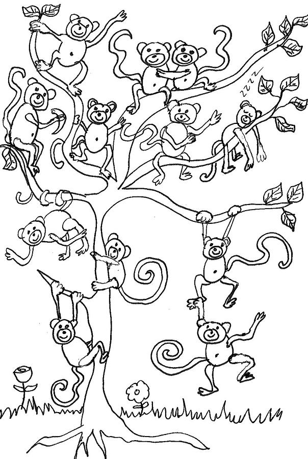 604x900 Monkey Tree Drawing By Cherie Sexsmith