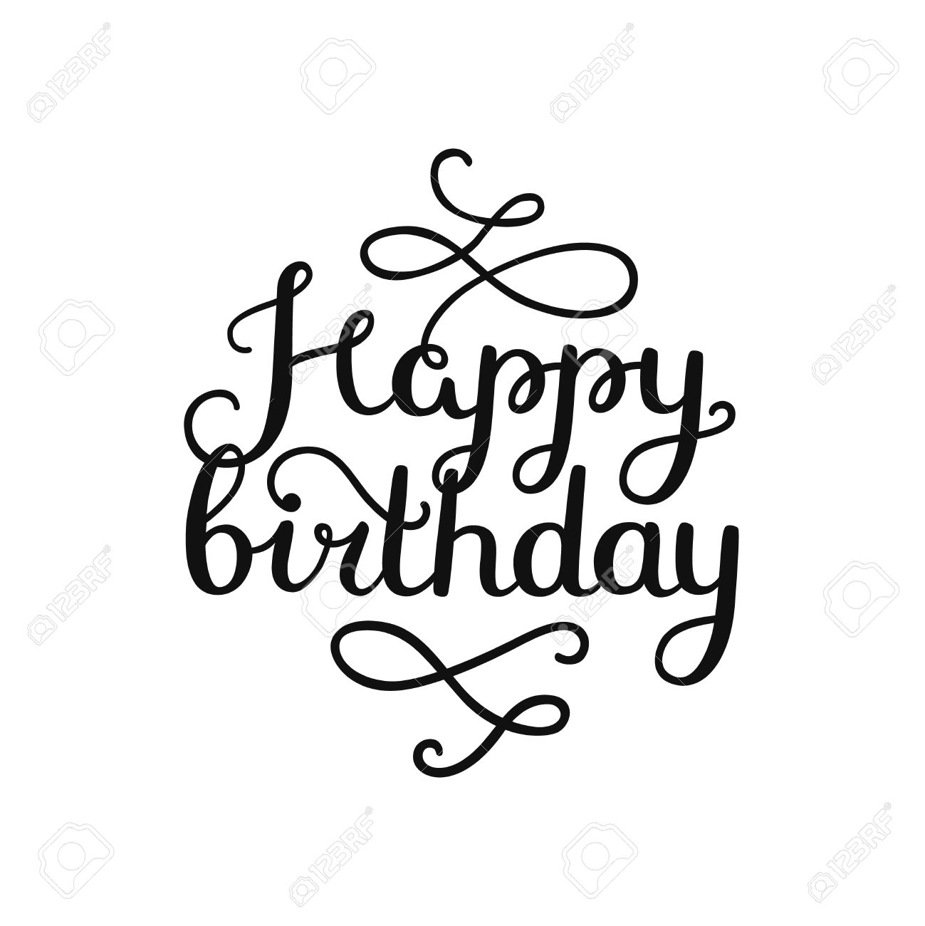 1299x1300 Happy Birthday Card With Hand Drawn Lettering, Isolated On White