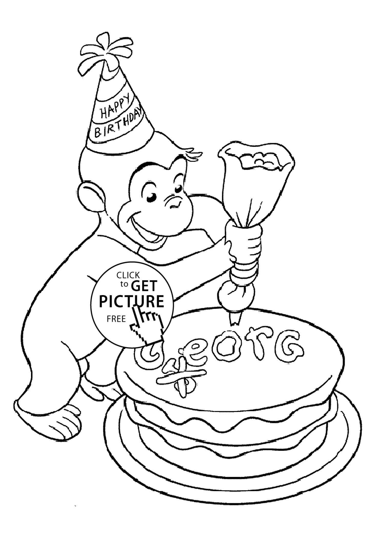 1483x2079 Happy Birthday Curious George Coloring Pages In Line Drawings Free