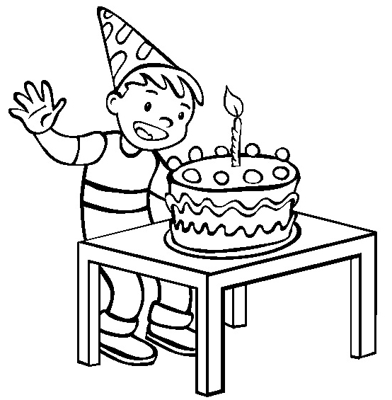 554x565 Happy Birthday Cake With Single Candle Coloring Page For Kids