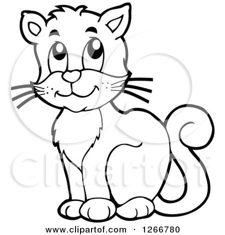 450x470 Clipart Of A Black And White Happy Cat Sitting