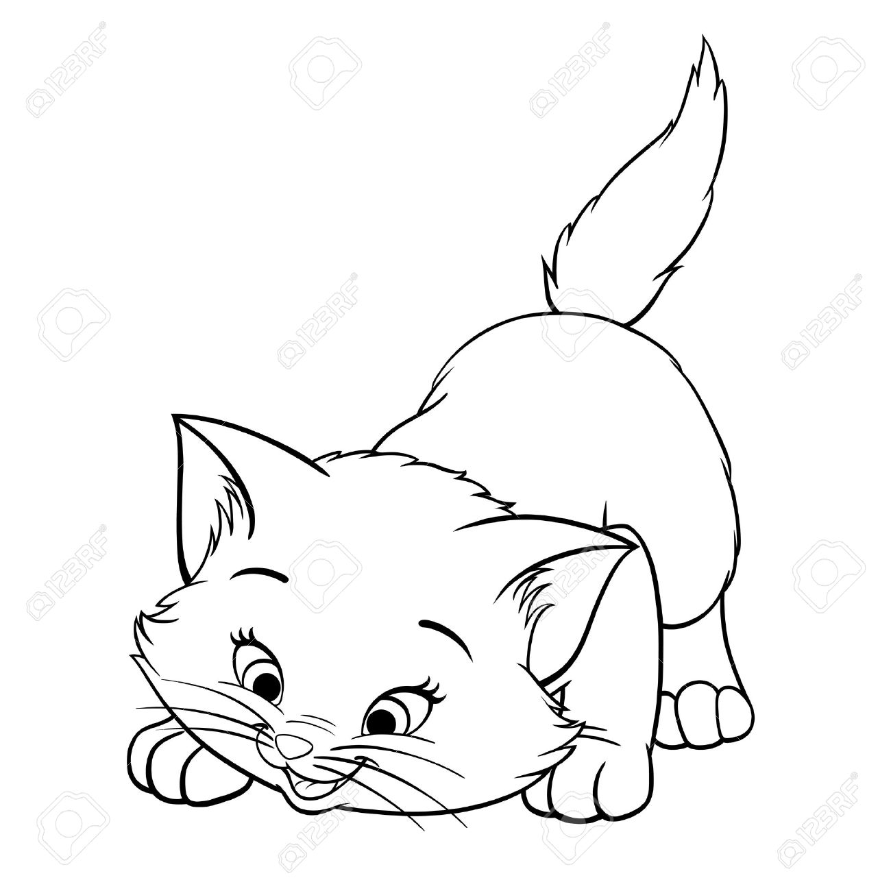 1300x1300 Cute Happy White Cat Smiling Line Art Royalty Free Cliparts