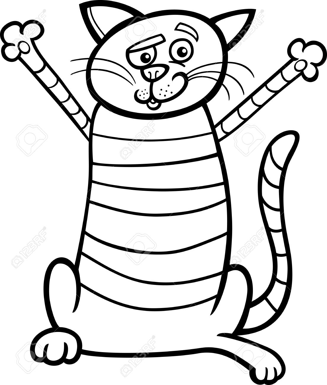 1103x1300 Black And White Cartoon Illustration Of Happy Tabby Cat