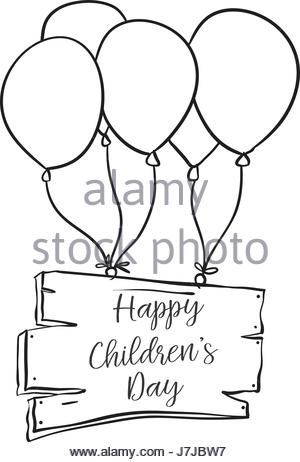 300x462 Childrens Day With Balloon Hand Draw Stock Vector Art