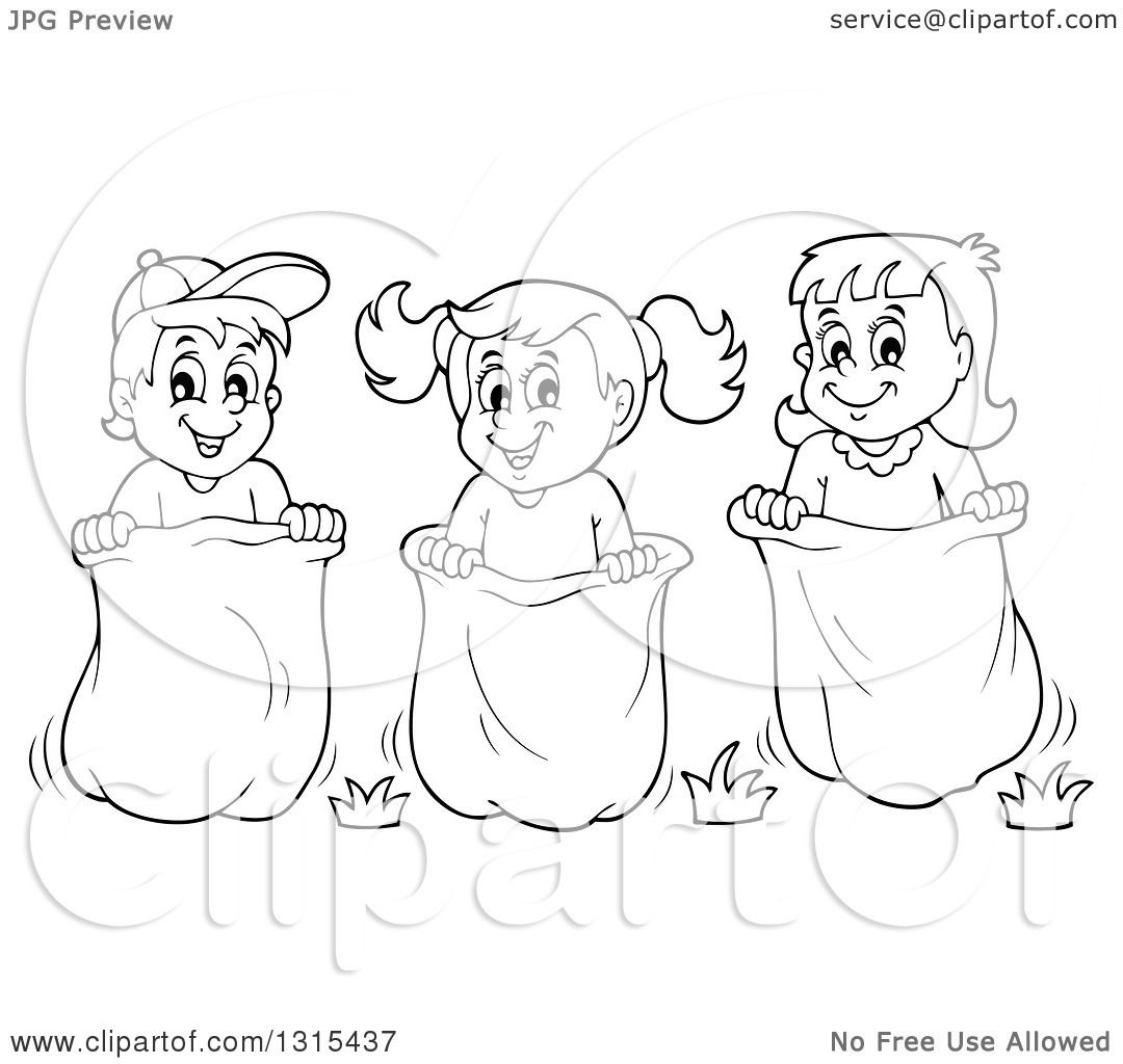 1080x1024 Clipart Of A Cartoon Black And White Group Of Happy Children