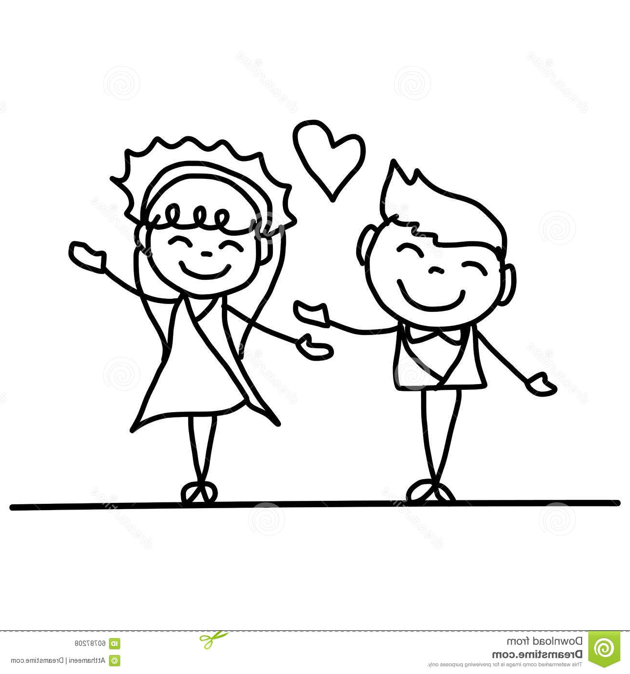 1300x1390 Hand Drawing Cartoon Happy Couple Wedding Stock Vector