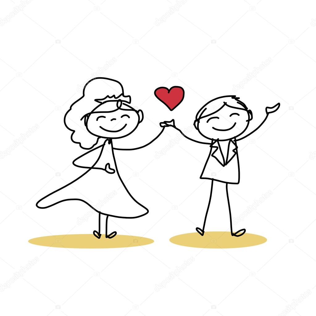 1024x1024 Hand Drawing Cartoon Of Happy Wedding Couple Stock Vector